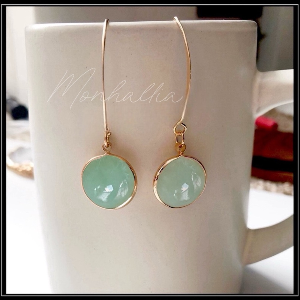 New Gold Mint Jade drop hook aventurine marbled quartz stone boho earrings